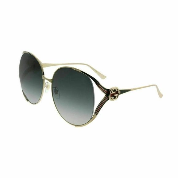 Gucci Accessories - Gucci Gold Frame & Grey Gradient Lens Gg0225s-001 Women's Round Sunglass…